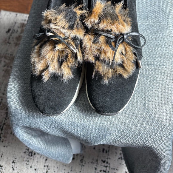 Sesto Meucci Italian Made Women’s Black and Brown Fur-Leopard Trim Shoes - Picture 1 of 8